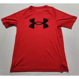 Boy's Under Armour Tech Big Logo Print Short-Sleeve T-Shirt Red Loose Sz YLG